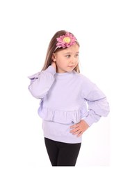 Resim Toontoy Kız Çocuk Oversize Bisiklet Yaka Düşük Omuz Asimetrik Sweatshirt - Fırfır Detaylı & 2 İplik Lila 