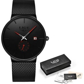 Resim Hanyang Siyah Kırmızı Relojes Hombre Lıge Yeni Örgü Çelik Erkek Saatler Üst Marka Lüks Ultra-Ince Su Geçirmez Kuvars Izle Erkekler Rahat Spor Kuvars Saat (Yurt Dışından) 