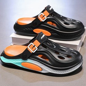 Resim Unisex EVA Slip-On Plaj Ayakkabıları - Hafif Kalın Tabanlı, Nefes Alabilen Ventilasyon Delikleri, Çıkarılabilir ve Yıkanabilir - Siyah/Turuncu Renk Bloğu Tasarımı Erkekler ve Kadınlar İçin, Tüm Mevsimler İçin İç/Dış Mekan Rahat Giyim, Plaj Sandaletleri 