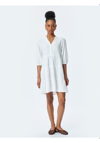 Resim Koton Pamuklu Katmanlı V Yaka Kısa Balon Kollu Mini Müslin Elbise Beyaz 5sak80128pw Beyaz 