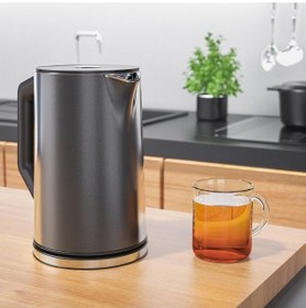 Resim Arendo Çift Duvarlı Paslanmaz Çelik Su Isıtıcı, 1,5 Litre, Ayarlanabilir Sıcaklık Su Isıtıcılar Koyu Gri 
