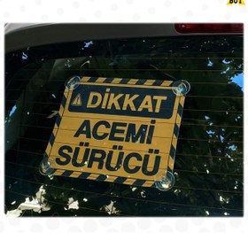 Resim MEGBUY Sarı Zemin Üzerine Siyah Renk Dikkat Acemi Sürücü Yazılı Araba Cam Oto Aksesuar Vantuzlu 