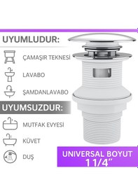 Resim Pop-up Lavabo Sifonu Taşmalı Paslanmaz Metal Başlık, Plastik Gö 