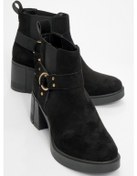 Resim Felin Siyah Süet Lastikli Tokalı Kadın Kalın Topuklu Bot Siyah Süet 