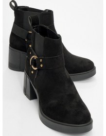 Resim Felin Siyah Süet Lastikli Tokalı Kadın Kalın Topuklu Bot Siyah Süet 