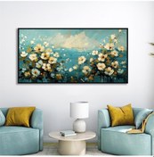 Resim Yağlı Boya Dokulu Tablo Soyut Beyaz Kır Çiçekleri Siyah Çerçeveli U02056-178909 