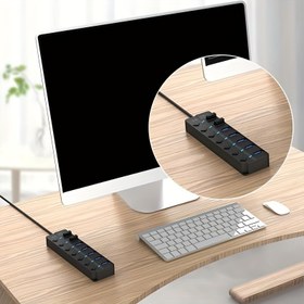 Resim 200cm Süper Uzun USB 3.0 Splitter 7 Port ile, Bağımsız Anahtarlar, Laptop Klavye ve Fare için Yüksek Hızlı Veri Transferi, 7 Cihaz için USB Hub, Masaüstü Kurulumu | Şık Görünüm | Dayanıklı Tasarım 