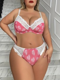 Resim Soie Soie Çiçek Desenli Dantel İç Çamaşırı Takımı 274754476 Pembe 