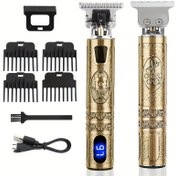 Resim YAIAWISU Erkekler için Kablosuz Saç Kesme Makinesi & Sakal Düzeltici Seti - Altın, USB Şarj Edilebilir LCD Ekranlı, Hassas T-Bıçak, Kılavuz Taraklar & Aksesuarlar Dahil, 600mAh Pil, Şarj Edilebilir Saç Düzeltici 