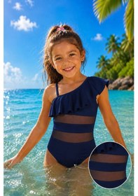 Resim My Kids Wear Kız Çocuk Fırfır Ve Tül Detaylı Tek Parça Mayo. 12838 Lacivert 