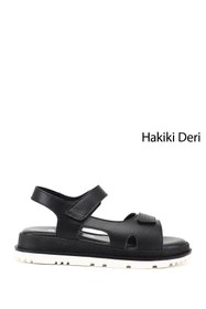 Resim Gönderi(r) Kadın Siyah Cırt Bantlı Hakiki Deri Sandalet 