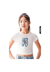 Resim Xo Kids Dijital Baskılı Kristal Taş Baskılı T-kollu Slim Fitli Kız Çocuk Tişört 8-14 36435 Ekru 
