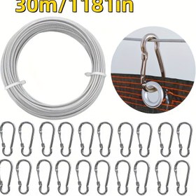 Resim 30m Ağır Hizmet Çelik Tel ve Kilitleme Klipsi Seti - Açık Güneşlik Ağı Kurulumu, Hava Koşullarına Dayanıklı Ağ ile Güvenli Kilitleme Mekanizması, Veranda, Güverte, Balkon için - Kolay Kaydırma Kurulumu, Dayanıklı ve Güvenilir, Veranda Ağı Sistemi, Şık Metalik Kaplama, Sağlam Yapı 