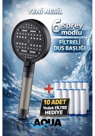Resim 6 Fonksiyonlu Filtreli Duş Başlığı 10adet Yedek Filtre Su Arıtmalı, Klor Ve Kireç Önleyici, Yüksek Basınçlı Gri - Siyah 