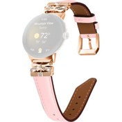 Resim Google Pixel Watch 3 41mm/ Watch 2/ Pixel Watch İçin Hakiki Dana Derisi Deri Saat Kayışı Yapay Elmas Tasarımı Gül Altın Toka - Pembe 