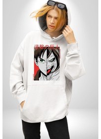 Resim Anime Titan Saldırısı Kadın Erkek Beyaz Kapüşonlu Sweatshirt Hoodie Beyaz 