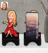 Resim Bk Gift Kişiye Özel Kadın Manken Karikatürlü Ahşap Biblo Telefon Standı-1 