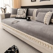 Resim 1 Adet Modern Püskül Detaylı Şömine Kılıfı - Gri ve Beyaz Kontrast Renk Kaymaz Mobilya Koruyucu, Makinede Yıkanabilir 3/2/4 Kişilik & Bölme Kanepeler için Uygun, Dayanıklı Oturma Odası Dekoru, Salon İçin Kanepe Örtüleri 