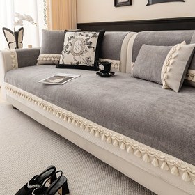 Resim 1 Adet Modern Püskül Detaylı Şömine Kılıfı - Gri ve Beyaz Kontrast Renk Kaymaz Mobilya Koruyucu, Makinede Yıkanabilir 3/2/4 Kişilik & Bölme Kanepeler için Uygun, Dayanıklı Oturma Odası Dekoru, Salon İçin Kanepe Örtüleri 