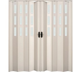 Resim Faran Dekorasyon 275 x 215 Beyaz Renk Camlı Çift Açılım Pvc Akordiyon Katlanır Kapı FRNAKMODEL-283 