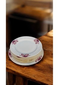 Resim Grande Porselen 7 Parça Pasta Servis Takımı - Pasta Tatlı Sunum Tabağı Beyaz 