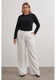Resim Myline Beli Lastikli Geniş Paça Pantolon-6186 Beyaz 