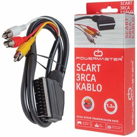 Resim SCART 3 RCA KABLO 1.2 METRE 7 MM SİYAH * SCART TOS KABLO KUTULU POWERMASTER 