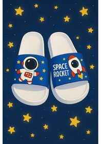 Resim Anatomik Taban Kaydırmaz Taban Havuz Deniz Ev Sokak Çocuk Terlik Astronot Desen Beyaz 