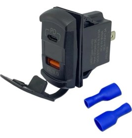 Resim 12V-24V DİJİTAL VOLTMETRE+ŞARJ CİHAZLI (USB+TYPE-C) (3 A) (ANAHTAR TİPİ) (MAVI IŞIK) 