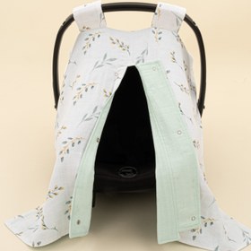 Resim Puset Örtüsü - Çift Taraflı - Mint Muslin - Yapraklar 