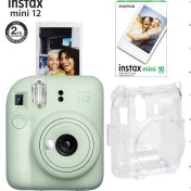 Resim Instax Mini 12 Yeşil Fotoğraf Makinesi-10'lu Film ve Şeffaf Kılıf Seti 
