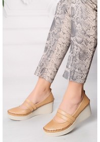 Resim Artı-Artı014-14153-5 Hakiki Deri Ortopedik Kadın Bej Ayakkabı 