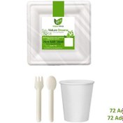 Resim Ekolojik Kare 20 Cm. 72 Kişilik Parti Piknik Sofra Sunum Seti - Tabak Bardak Çatal Kaşık Takımı 