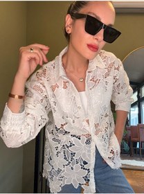 Resim Ali Butik Beyaz Güpürlü Transparan Gömlek 