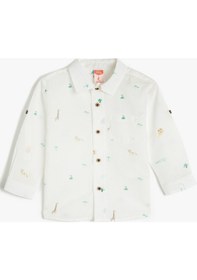 Resim Koton Gömlek Pamuklu Uzun Kollu Cep Detaylı Baskılı Beyaz Desenli 3smb60041tw 3SMB60041TW0D0 