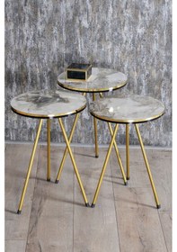 Resim Zigon Sehpa Ve Orta Sehpa Elips Set Çift Gold Efes Metal Diğer 