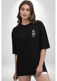 Resim Hiphop Kurukafa Hoodie Siyah Oversize Unisex Ön Sol Yan Minimal Baskılı Tişört Koyu Siyah 