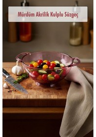 Resim 23,5 X 30 Cm Mürdüm Akrilik Kulplu Süzgeç Salata Ve Makarna Süzme Kabı Çok Renkli 