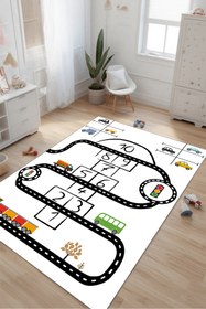 Resim Kessy Home Studio Eğitici Yol Desenli Çocuk Oyun Halısı Dijital Baskı Yıkanablir Kaymaz Taban Çocuk Odası Halısı 5 