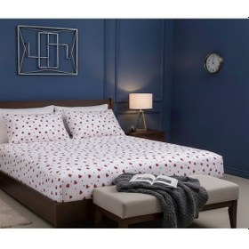 Resim More Home Tek Kişilik Lastikli Çarşaf Seti + Yastık Kılıfı Kalp Desenli Beyaz Kırmızı Beyaz - Kırmızı 