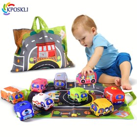 Resim 1 Set KPOSKLI Etkileşimli Ses ve Işık Eğitim Oyuncak Seti, Polyester Kumaş Araçlar ve Hayvanlar ile Oyun Matı ve Taşıma Çantası, Küçük Çocuklar için İlk Öğrenme İti ve Götür Araçları 
