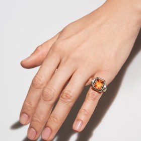 Resim Large Smokey Topaz Diamonds Ring - 8 