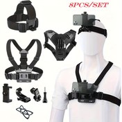 Resim 8 Parça Evrensel Aksiyon Kamera Seti - Akıllı Telefon Klips Montajı, Smartfon ve Osmo Aksiyon için Dayanıklı Spor Kamerası Aksesuarları - Motosiklet Kaskı Telefon Tutucu, Başlıklık Telefon Tutucu, Göğüs Telefon Tutucu 