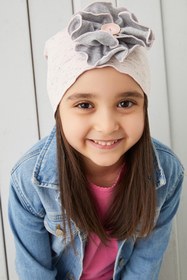 Resim Babygiz Pudra Çiçekli Çocuk Bebek Şapka Bere Yumuşak %100 Pamuklu Penye 