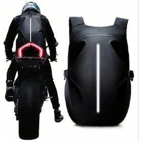 Resim Xuweiwei Black Motosiklet Sırt Çantası Kask Saklama Büyük Kapasiteli Pvc Yansıtıcı Şeritli Siyah 