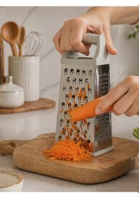 Resim Paslanmaz Çelik 4 Taraflı Rende Ergonomik Tutma Saplı Çok Amaçlı Mutfak Rendesi Br-6832 Gri 