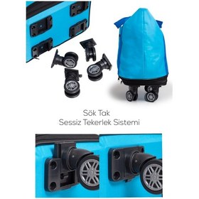 Resim İki Körüklü Demonte Sessiz Tekerlekli Valiz/çanta/bavul Pastel Mavi 