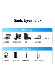 Resim Veggieg Usb Harici Ses Kartı Adaptörü 3.5mm Kulaklık Ve Mikrofon Girişli 