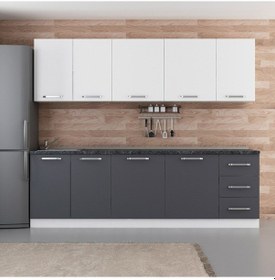 Resim Minar 255 Cm Mutfak Dolabı Beyaz Antrasit 255-A1 Beyaz 