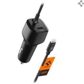Resim Spigen 47W USB-C 2 Port Araç içi Hızlı Şarj Aleti + Lightning Şarj Kablosu Güç Adaptörü Çakmaklık iPhone & iPad Type-C - ACP04205 